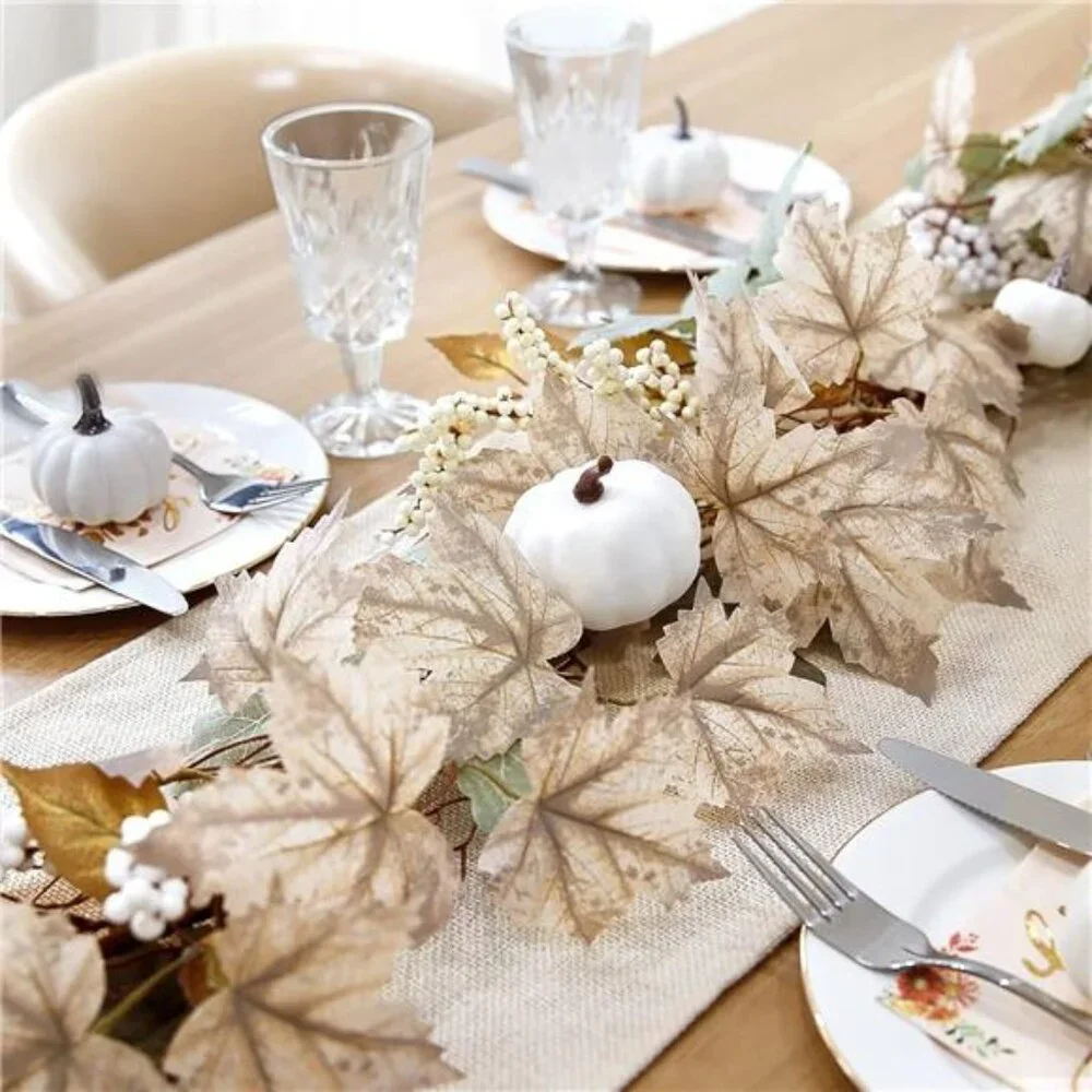 Fall Decor Garland‎ - 6Ft Autumn Maples Leaf Pumpkin Berry Garland White Decor
